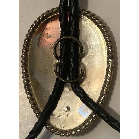 Vintage Metal Bolo Tie, Alpaca Silver and Brass, Nice Red Stone - Picture 5 of 6